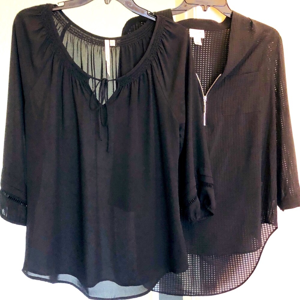 [Set of 2] Black Blouse Tops - Small